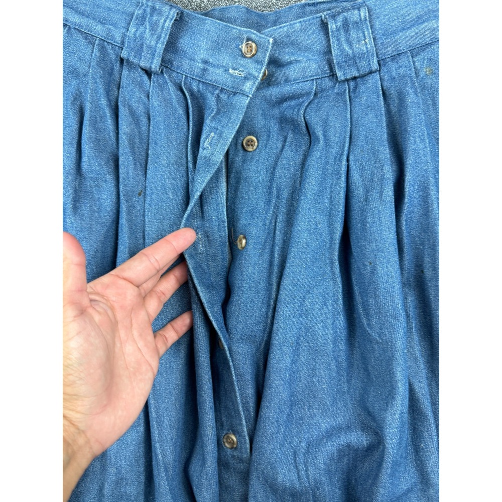 Vintage Charter Club Denim Maxi Skirt Blue Pleated Button Front Cotton Sze 4 Y2K - Picture 6 of 11
